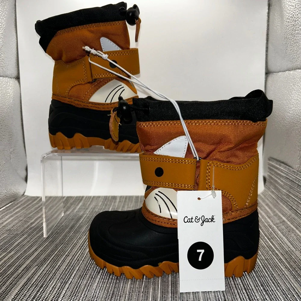 Cat & Jack Toddler Boys Bernardo Fox Snow Boots Tan Black Orange Size 7 NWT